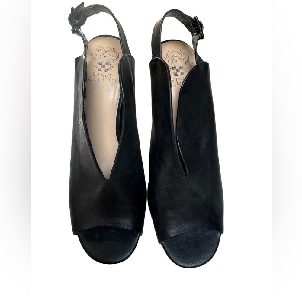 Vince Camuto women Black Leather Ankle Strap Open Toe block Heels pumps Size 11M - Picture 2 of 8